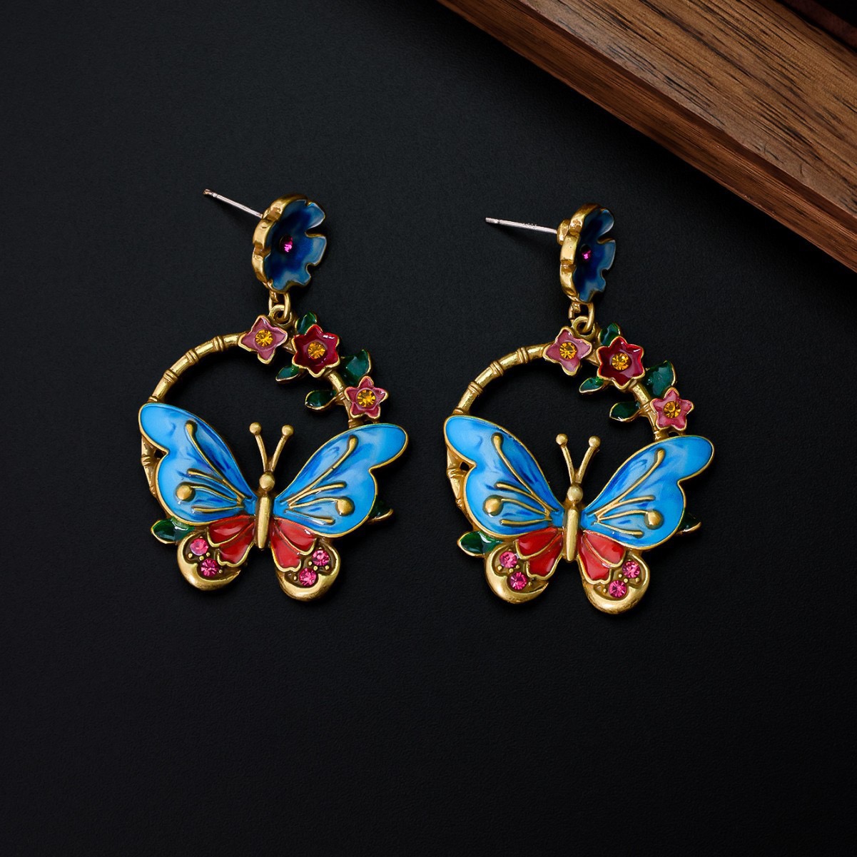 Women's Bohemian Retro Butterfly Flower Earrings, Colorful Design